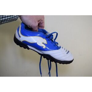 Puma PowerCat Kids Indoor Soccer Cleats Blue White Athletic Turf Shoes BOYS 3.5